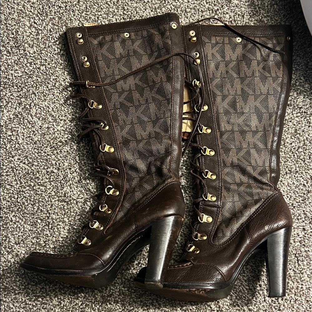 Michael Kors Chocolate Lace-Up Heeled Boots